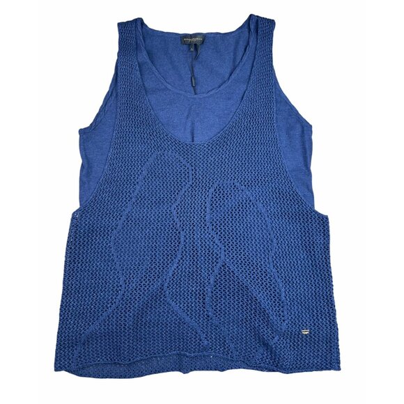 DONNA KARAN Womens Navy Textured Layered Sleeveless Scoop Neck Tank Large - Picture 10 of 11